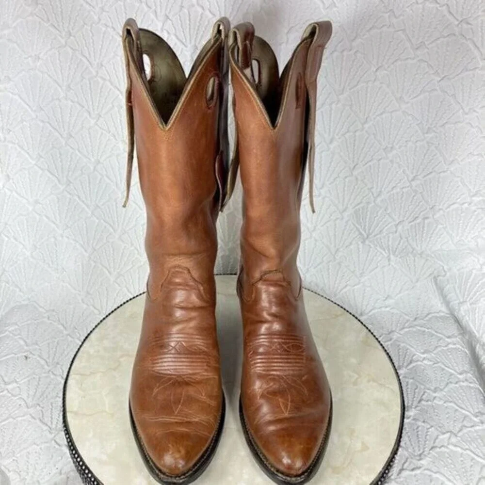 Vintage Olathe Boot Co. Cowboy Boots Mens Brown 9B Leather Mule Ear Western RARE